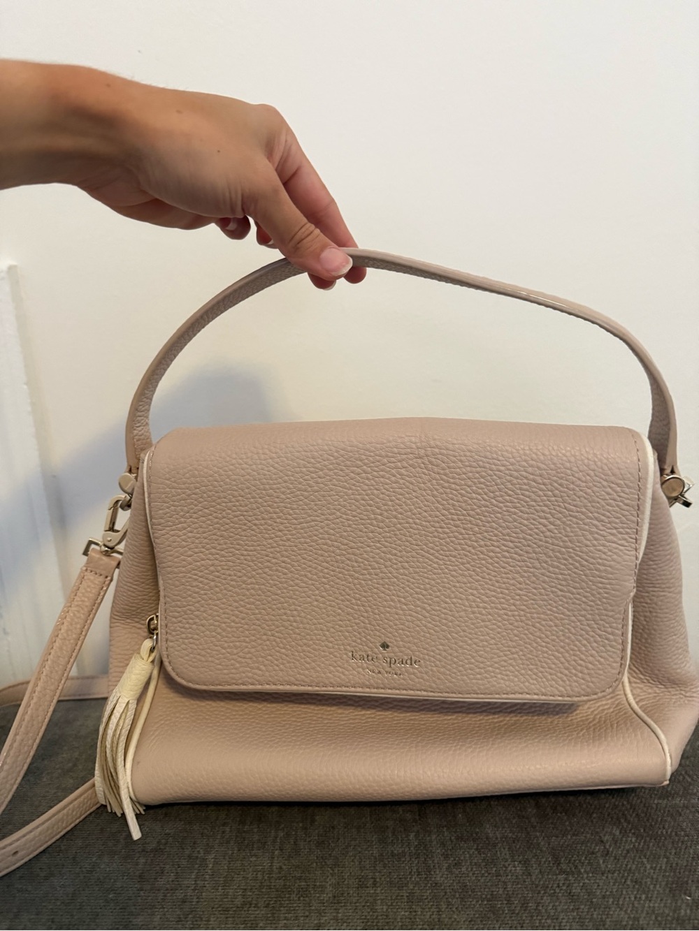 Kate Spade Blush Pink Pebbled Satchel Crossbody Shoulder Bag